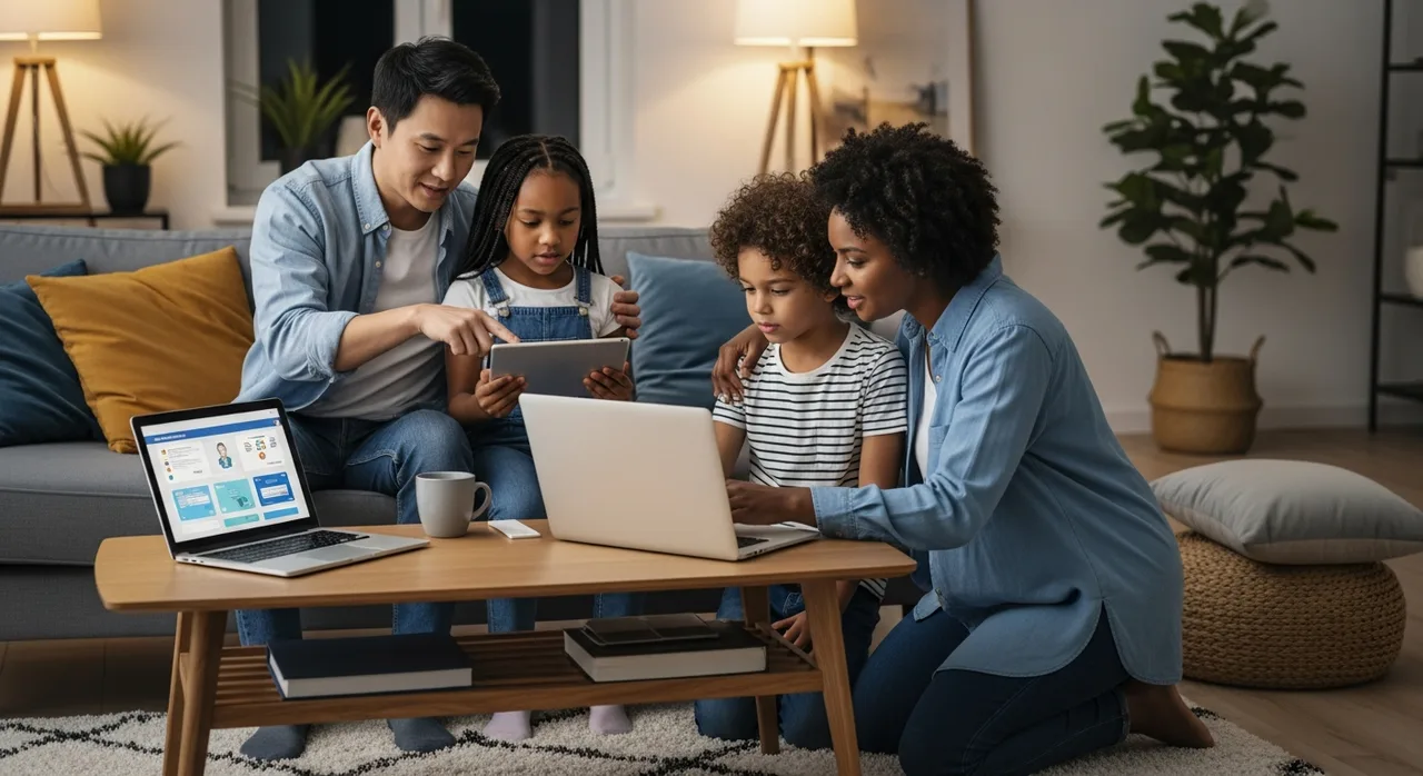 Family learning about digital safety together
