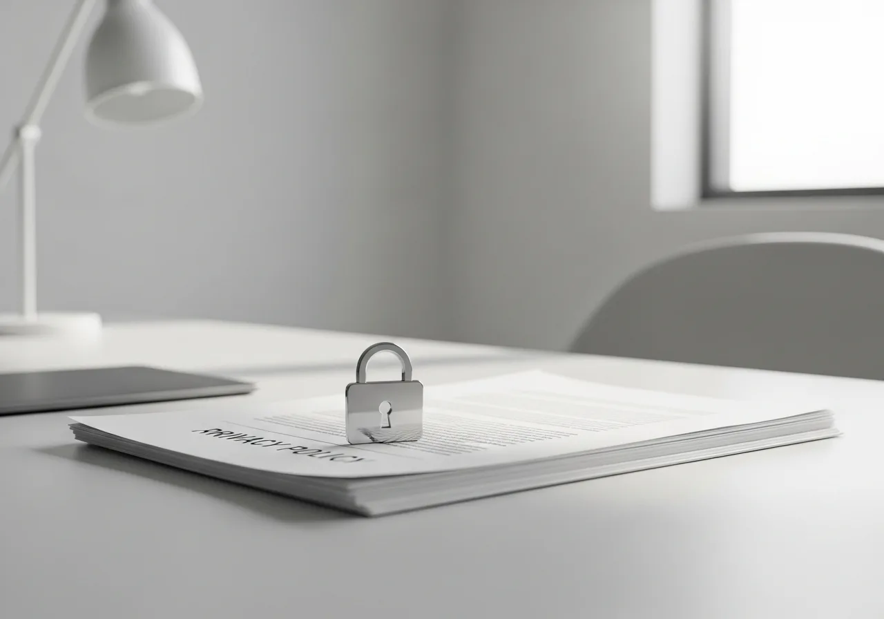 Secure document environment with padlock symbolism representing data protection and privacy policy