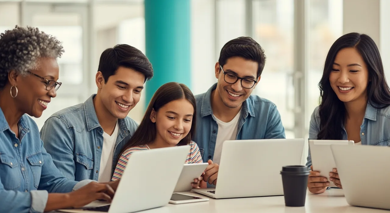 Diverse people learning cybersecurity together